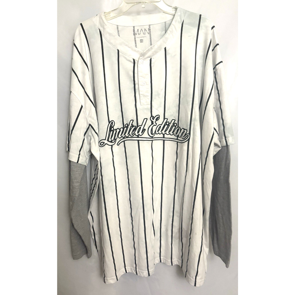 Boohoo Baseball Long Sleeves Strips Shirt 2XL Dark Spots All Over The Shirt